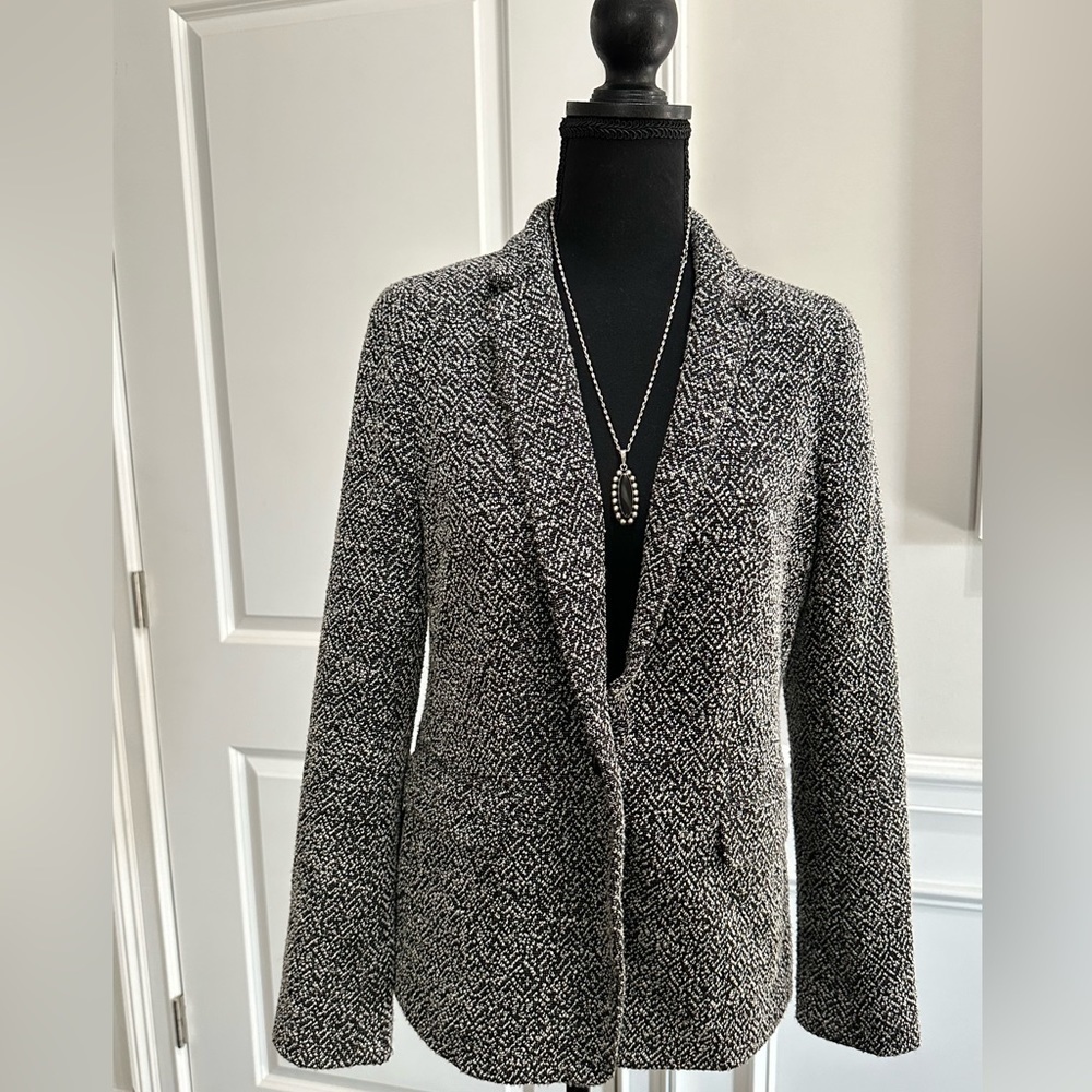 Talbots One Button Blazer Black and White Tweed Jacket - Size S